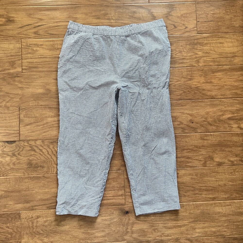 Susan Graver Crop Pants Size 20W Stripe Stretch Seersucker White/Black